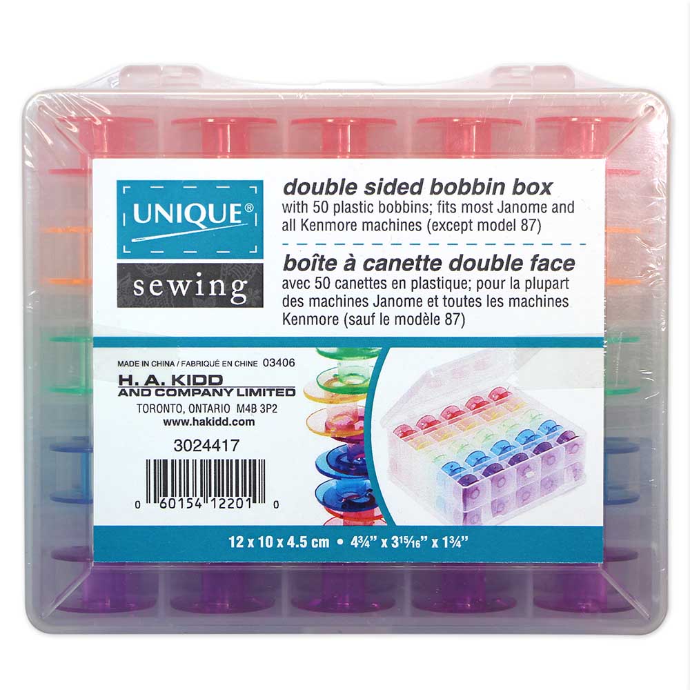 UNIQUE SEWING Double Sided 50pc Bobbin Box with 50 plastic bobbins included