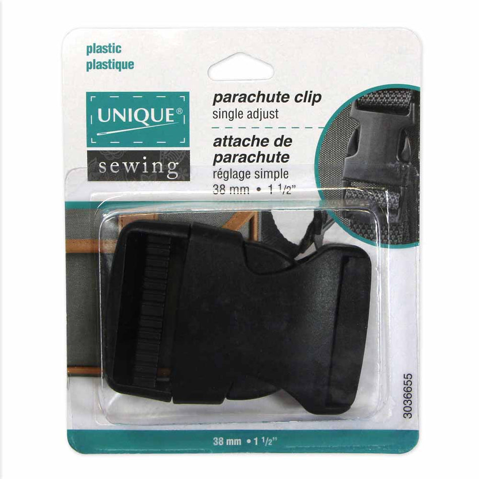UNIQUE SEWING Single Adjust Parachute Buckle - Plastic - 38mm (11⁄2″) - Black