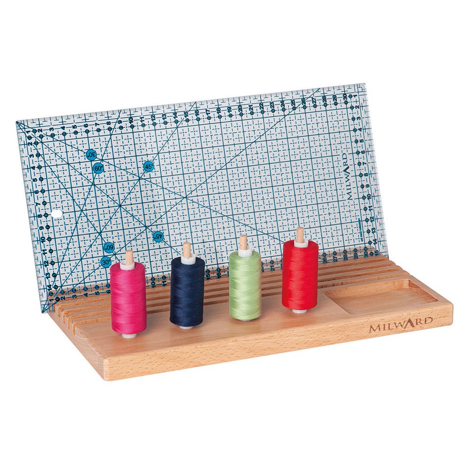 MILWARD 6 Slot Ruler Rack with Storage - Beech Wood
