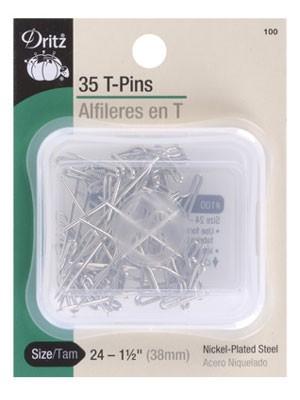 T Pins, Nickel plated steel.  2 sizes