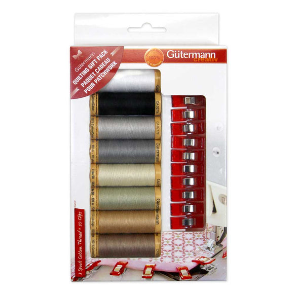 GÜTERMANN 8 pc Mercerized Cotton Thread 100m Thread Set + 10 Clips