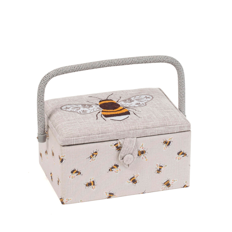 Medium Sewing Basket -Embroidered Bee on lid