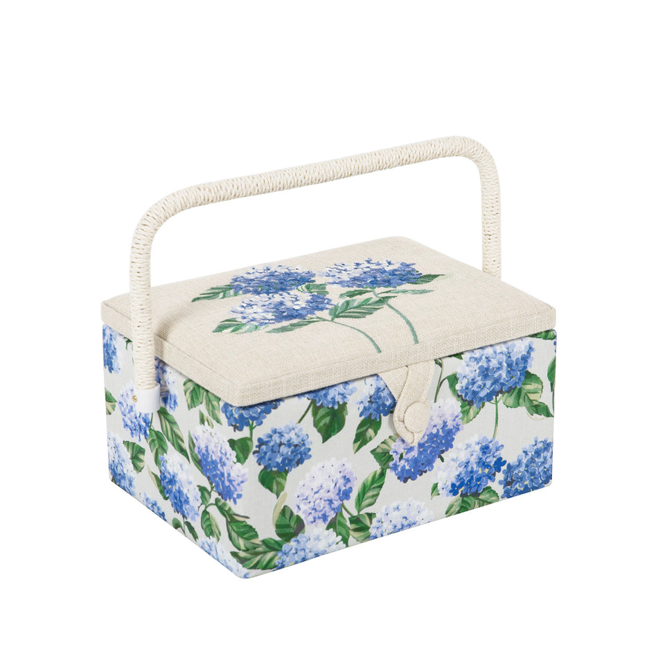 Medium Sewing Basket - Embroidered Hydrangea on lid