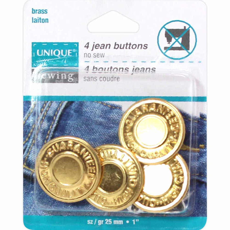 UNIQUE SEWING Jean Buttons No Sewing - Gold - 4 pcs. - 25mm (1″)