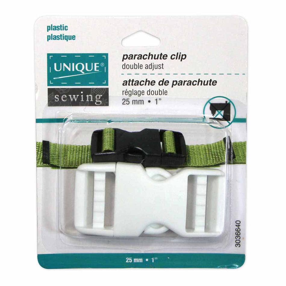 UNIQUE SEWING Double Adjust Parachute Buckle - Plastic - 25mm (1″) - White or Black