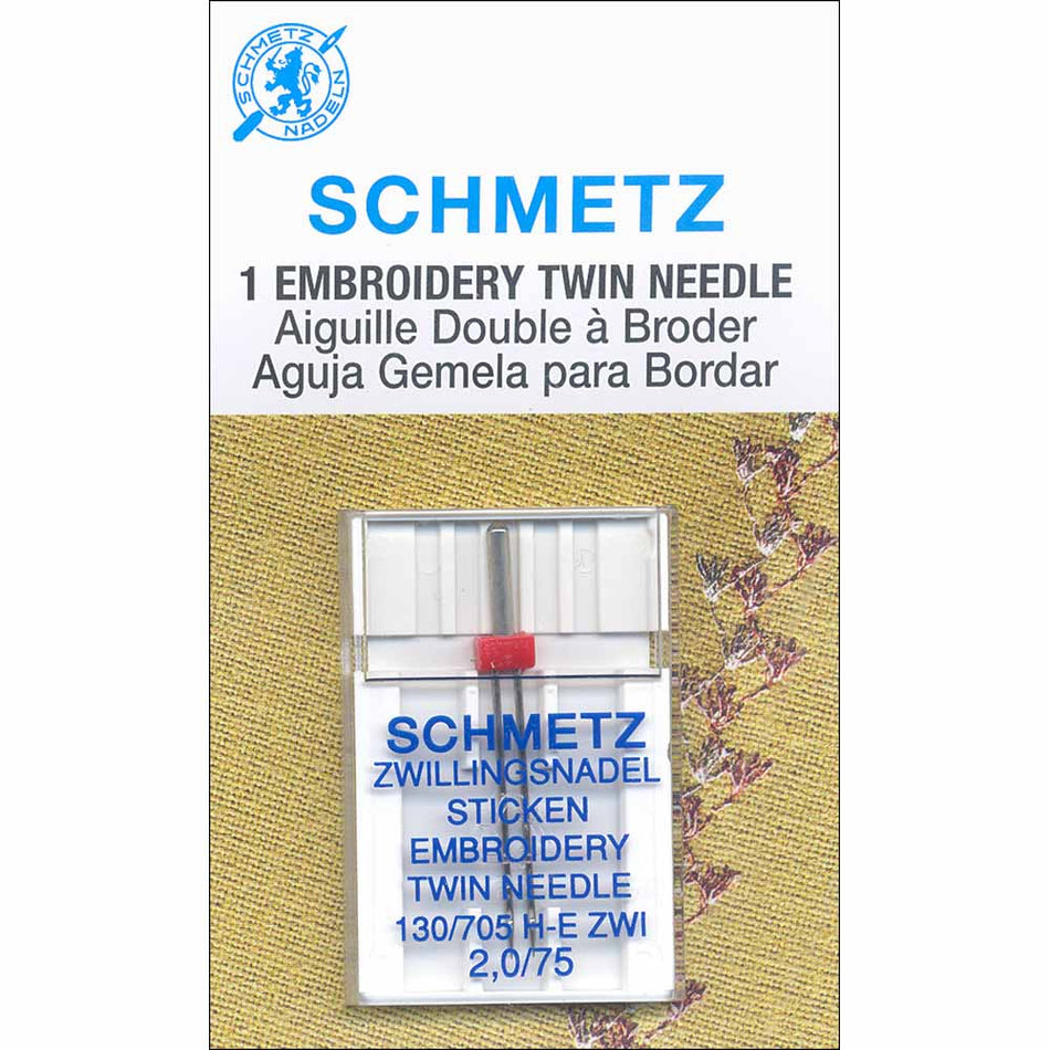 SCHMETZ  Embroidery Twin Needles Carded - 2.0 mm or 3.0 mm 75/11 - 1 count