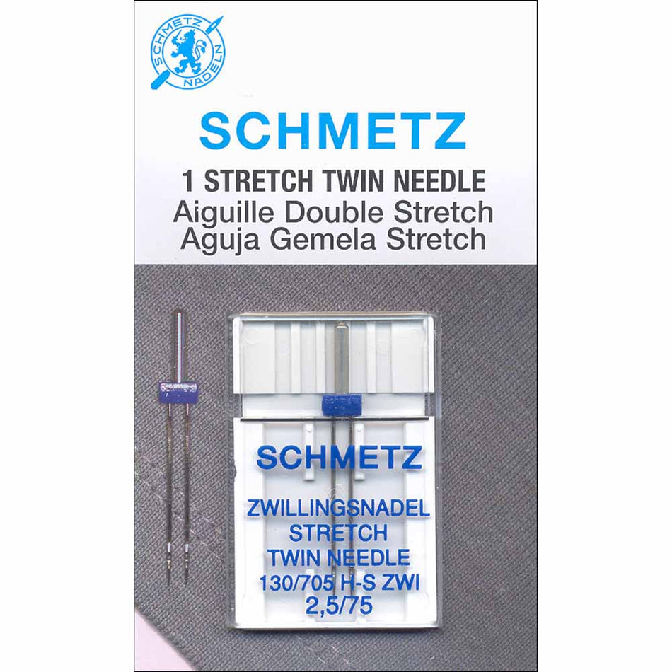 SCHMETZ  Stretch Twin Needle Carded - 75/11 - 2.5mm  or 4 mm - 1 count