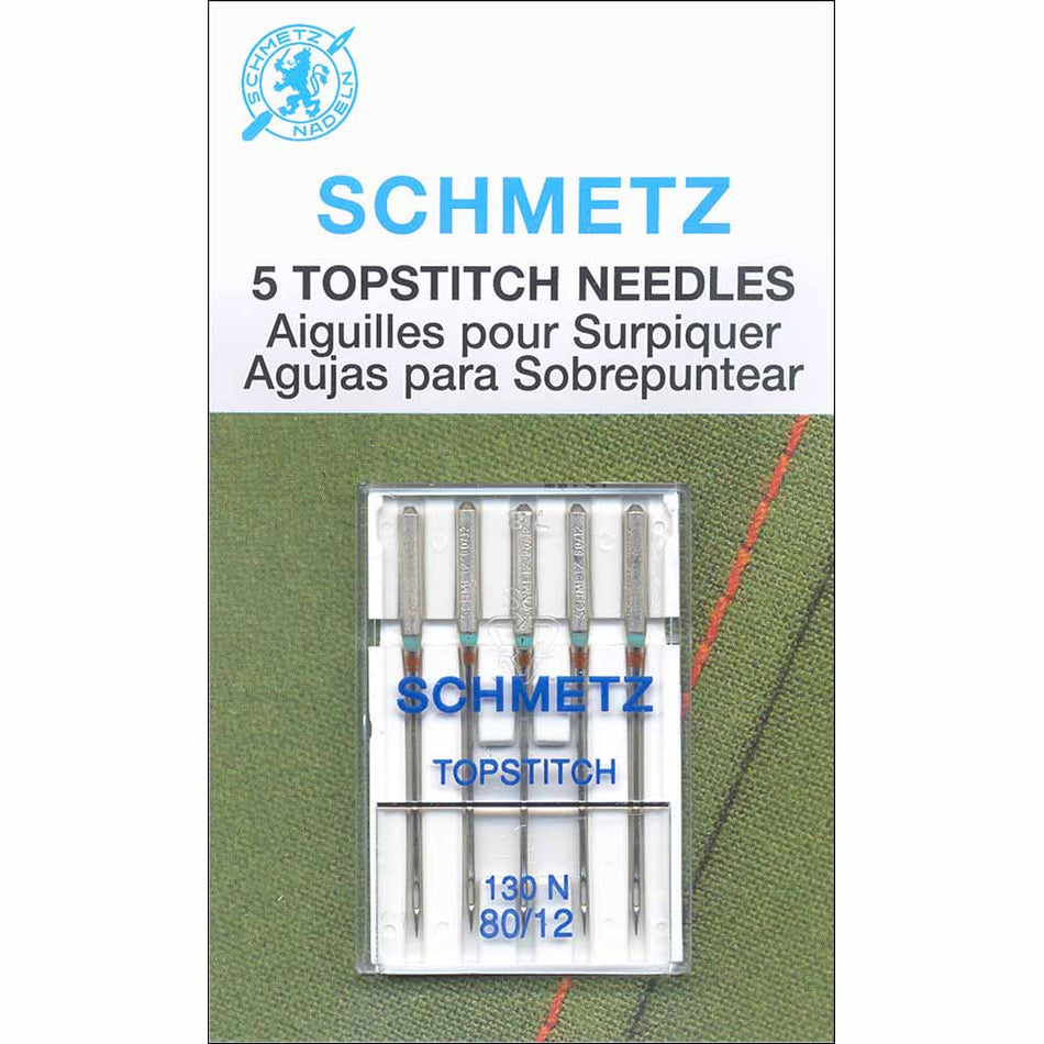 SCHMETZ  Topstitch Needles Regular or Chrome - 80/12, 90/14 or 100/16 - 5 count