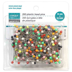 UNIQUE SEWING Plastic Head Pins - Assorted Colours - 350 pcs - 34mm (1 15/16″)