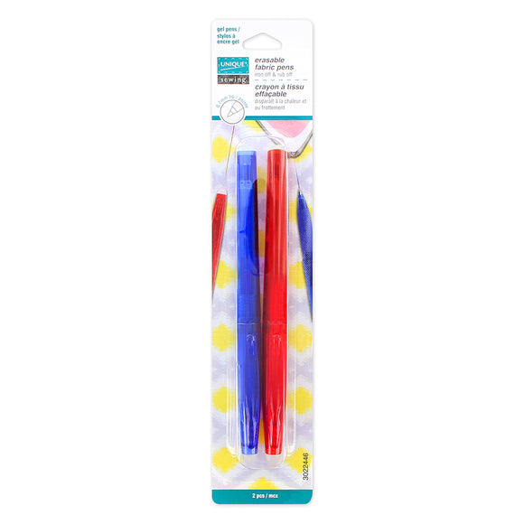 UNIQUE SEWING Erasable Fabric Pens - Blue & Red - 2 pcs