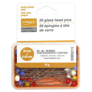 UNIQUE LONGARM Glass Head Quilting Pins 50 pcs - 50mm (2″)