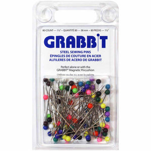 GRABBIT Steel Plastic Head Sewing Pins - 11⁄2″ - 180 pcs