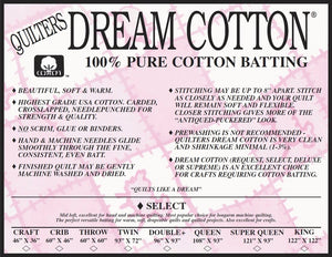 Quilters Dream Cotton Select Batting in multiple sizes and by the meter